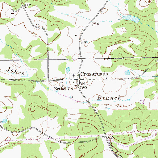 Topographic Map of Crossroads, GA