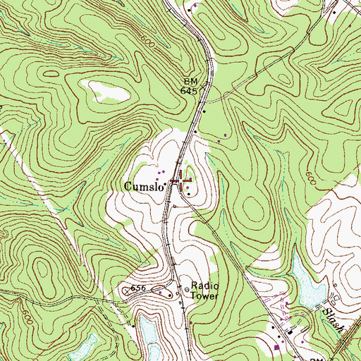 Topographic Map of Cumslo, GA
