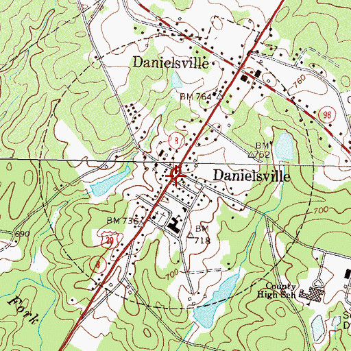 Topographic Map of Danielsville, GA