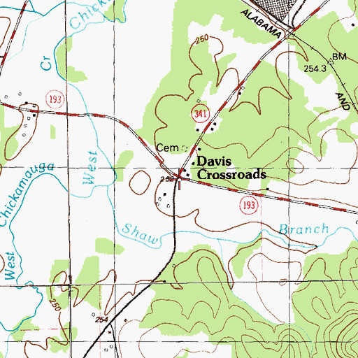 Topographic Map of Davis Crossroads, GA
