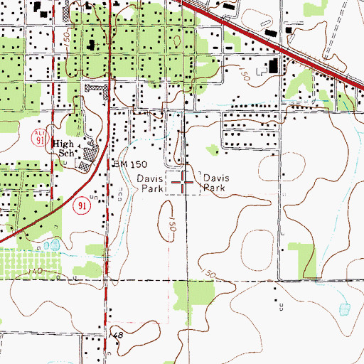 Topographic Map of Davis Park, GA