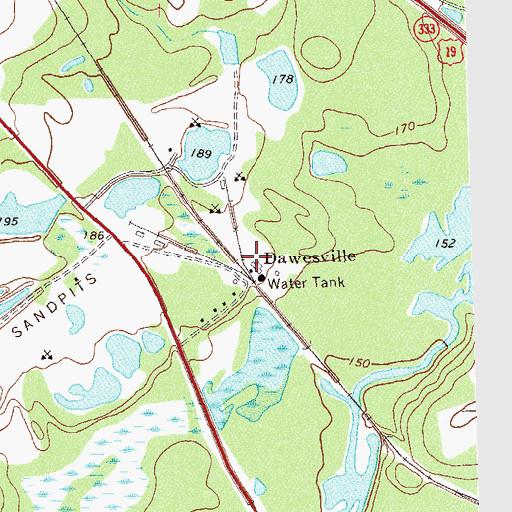Topographic Map of Dawesville, GA
