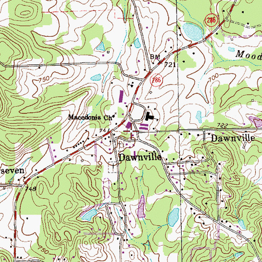 Topographic Map of Dawnville, GA