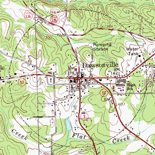 Topographic Map of Dawsonville, GA