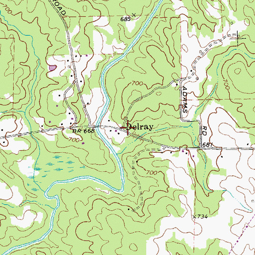 Topographic Map of Delray, GA