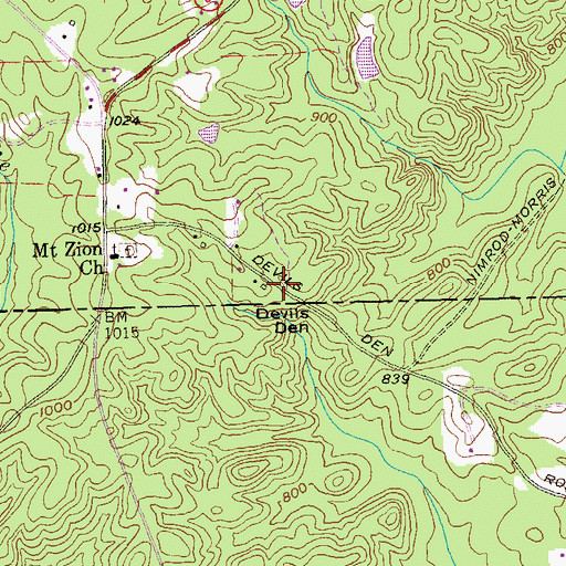 Topographic Map of Devils Den, GA
