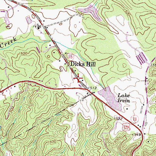 Topographic Map of Dicks Hill, GA