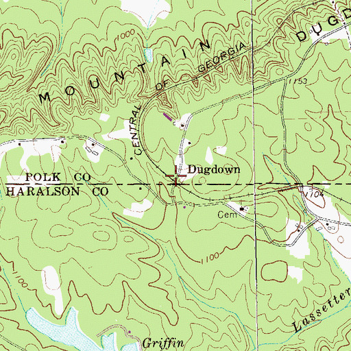 Topographic Map of Dugdown, GA