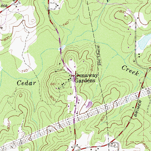 Topographic Map of Dunaway Gardens, GA