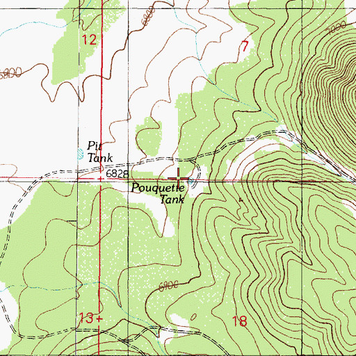 Topographic Map of Pouquette Tank, AZ