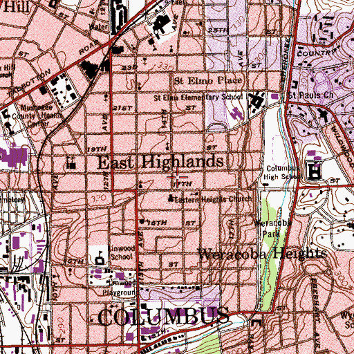 Topographic Map of East Highlands, GA
