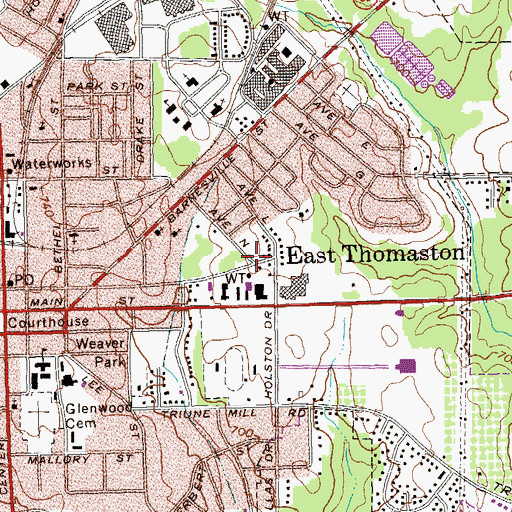 Topographic Map of East Thomaston, GA