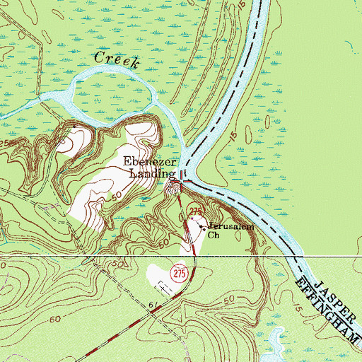 Topographic Map of Ebenezer Landing, GA