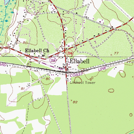 Topographic Map of Ellabell, GA