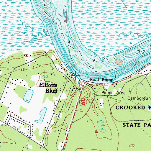 Topographic Map of Elliotts Bluff, GA