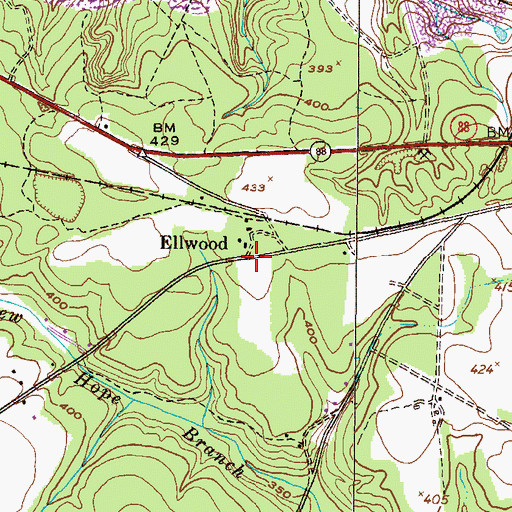 Topographic Map of Ellwood, GA