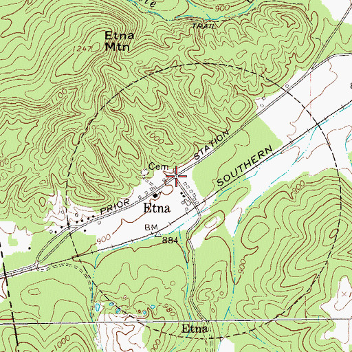 Topographic Map of Etna, GA