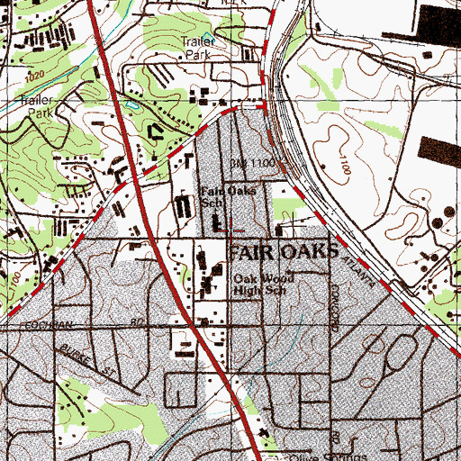 Topographic Map of Fair Oaks, GA