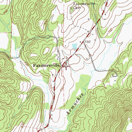 Topographic Map of Farmersville, GA