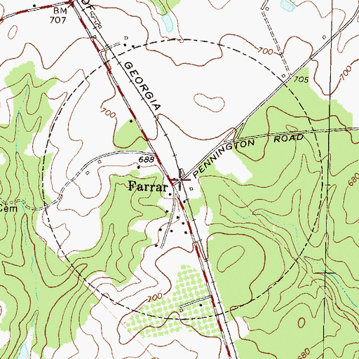 Topographic Map of Farrar, GA