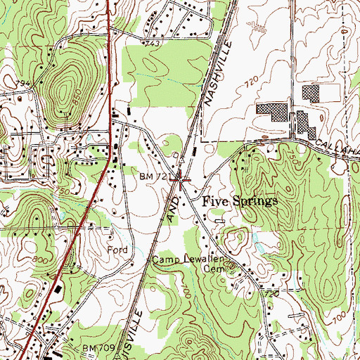 Topographic Map of Five Springs, GA