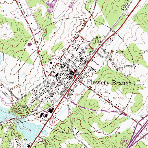 Topographic Map of Flowery Branch, GA