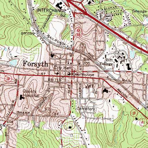 Topographic Map of Forsyth, GA