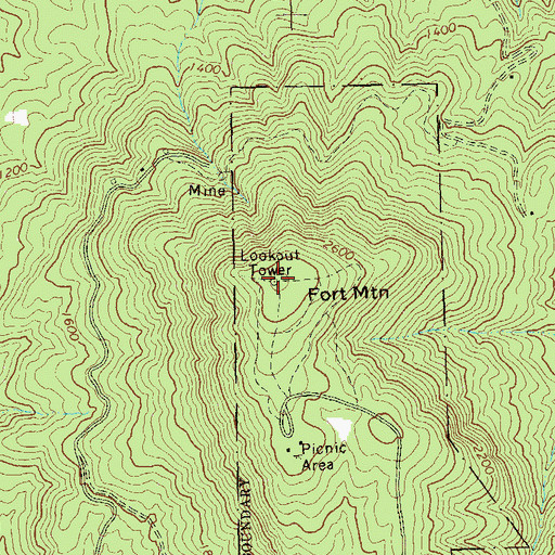Topographic Map of Fort Mountain, GA