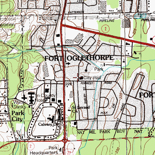 Topographic Map of Fort Oglethorpe, GA