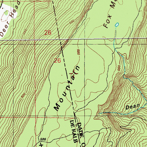 Topographic Map of Fox Mountain, GA