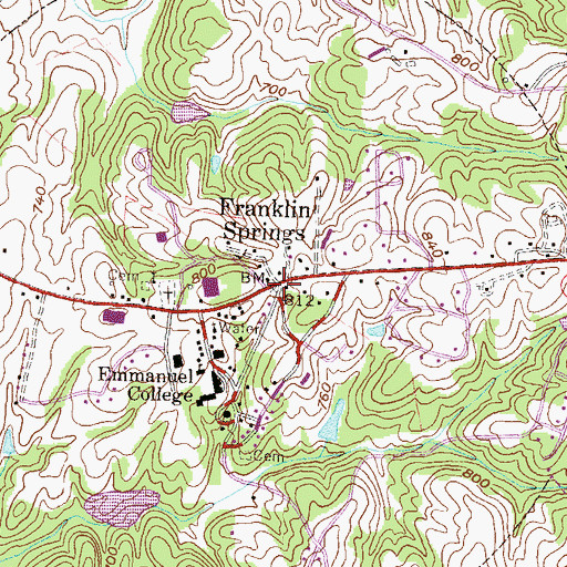 Topographic Map of Franklin Springs, GA