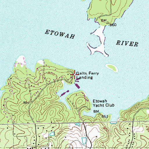 Topographic Map of Galts Ferry Landing, GA