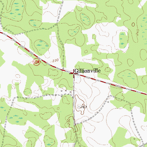 Topographic Map of Gillionville, GA