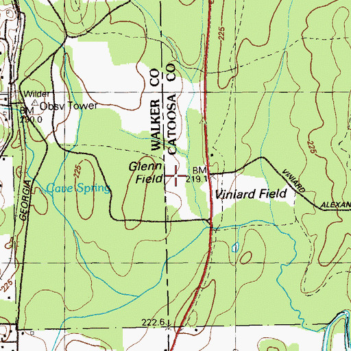 Topographic Map of Glenn Field, GA