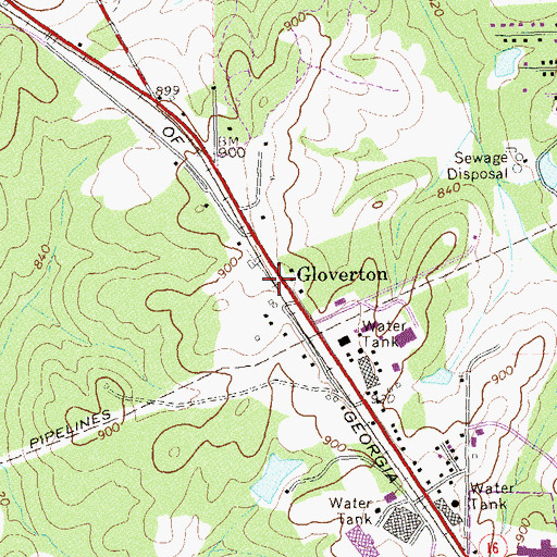 Topographic Map of Gloverton, GA