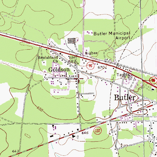Topographic Map of Goldson, GA
