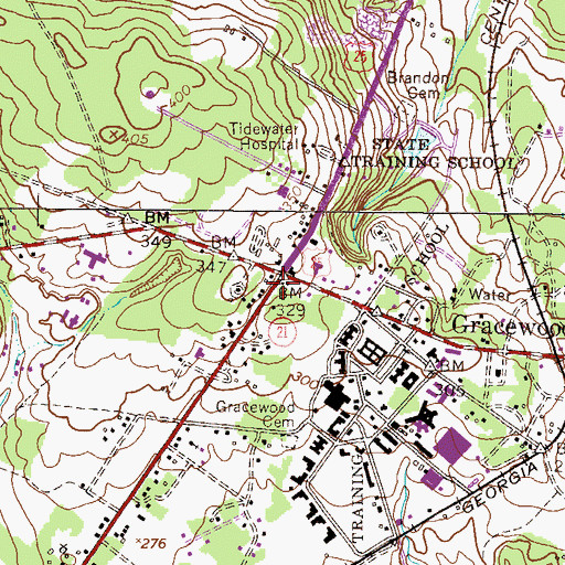 Topographic Map of Gracewood, GA