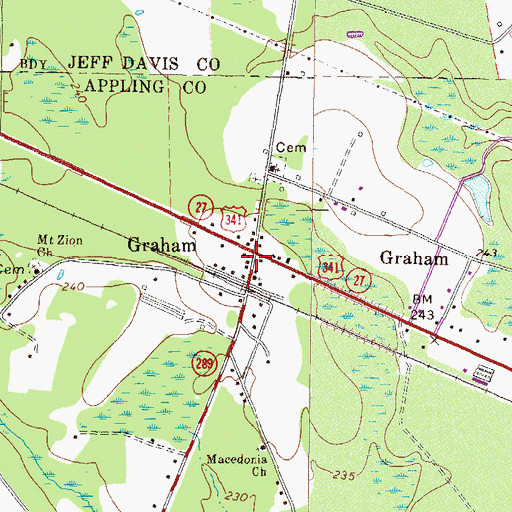 Topographic Map of Graham, GA