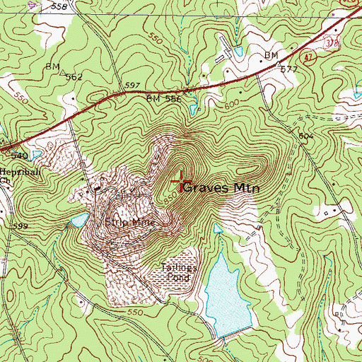 Topographic Map of Graves Mountain, GA