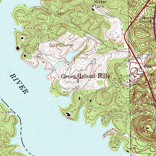 Topographic Map of Green Island Hills, GA