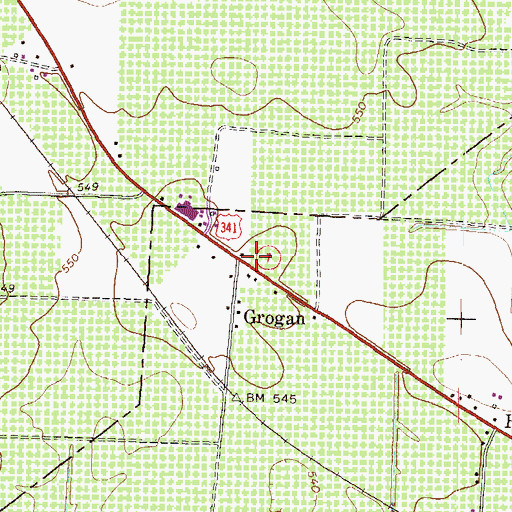 Topographic Map of Grogan, GA