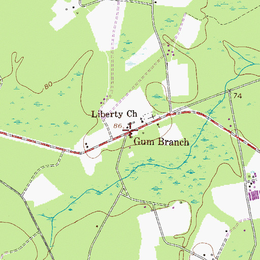 Topographic Map of Gum Branch, GA