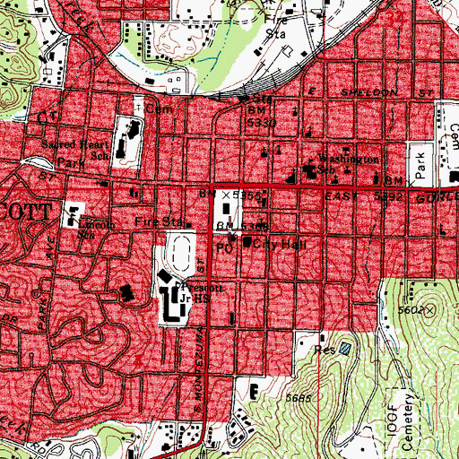 Topographic Map of Prescott, AZ