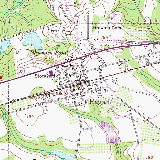 Topographic Map of Hagan, GA
