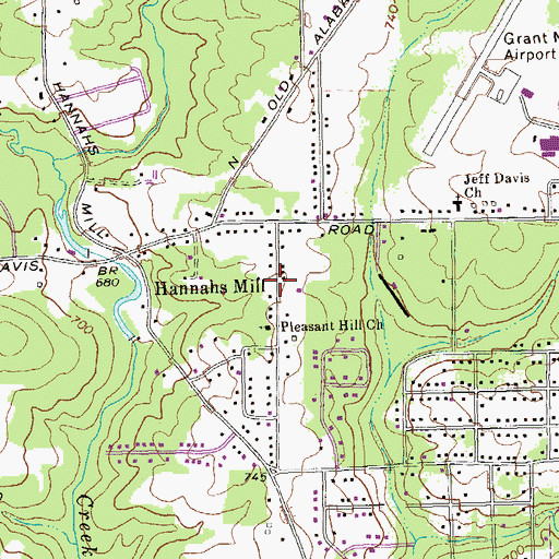 Topographic Map of Hannahs Mill, GA