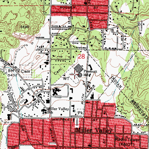 Topographic Map of Prescott High School, AZ
