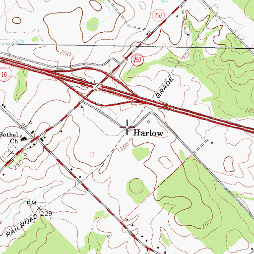 Topographic Map of Harlow, GA