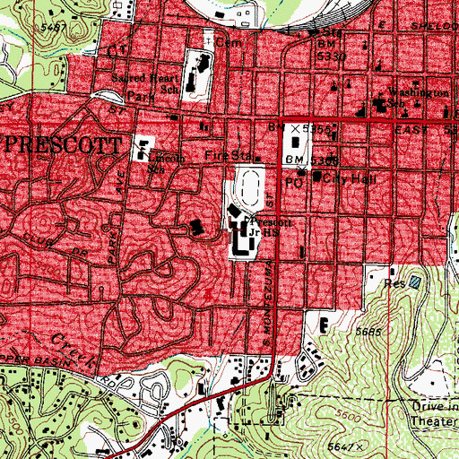 Topographic Map of Prescott Mile High Middle School, AZ