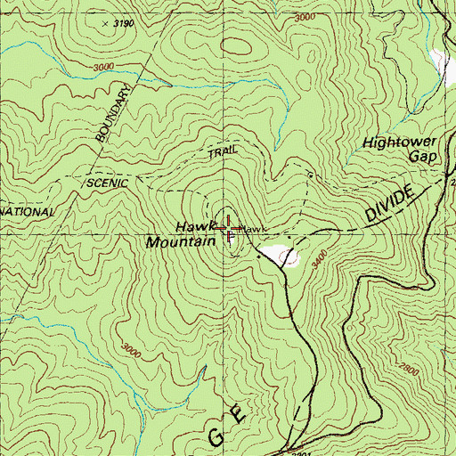 Topographic Map of Hawk Mountain, GA