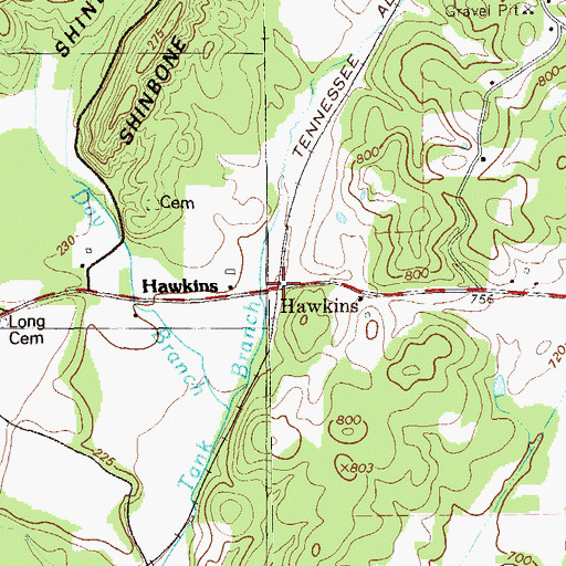 Topographic Map of Hawkins, GA